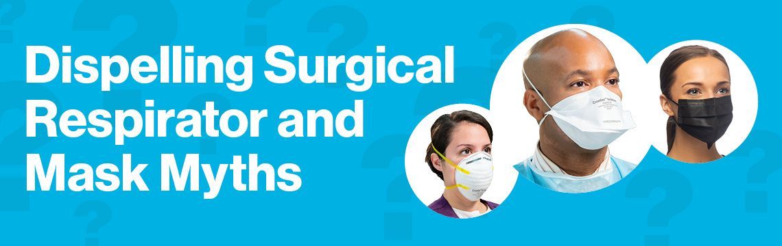 Header image illustrating myths and facts about surgical respirators and masks