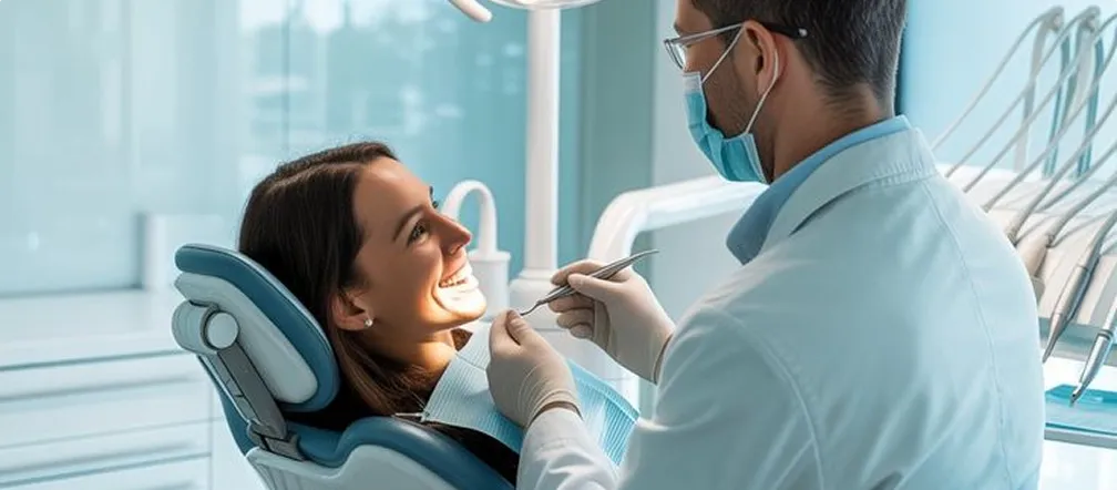 Dentist treating a patient in dental chair